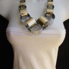 NEW WOMEN SILVER MESH METAL BIG RINGS FASHION NECKLACE CHAINS HOLLYWOOD 11" DROP