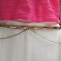 WOMEN HIP WAIST THIN BEIGE FAUX LEATHER FASHION BELT HIP GOLD CHAINS 31"-38" M-L
