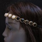 NEW WOMEN GOLD =METAL CHAIN HEAD BAND BIG BLACK & WHITE BEADS CIRCLET JEWELRY