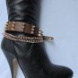 NEW GOLD CHAIN BOOT BROWN FAUX LEATHER STRAP MINI SPIKES WESTERN SHOES PUNK ROCK