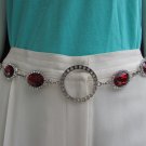 WOMEN HIP WAIST SILVER METAL RING CHAINS FASHION BELT RED BEADS 30"-45" S-XL