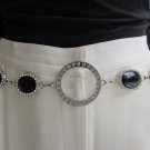 WOMEN HIP WAIST SILVER METAL RING CHAINS FASHION BELT BLACK BEADS 30"-45" S-XL