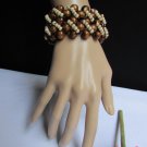 NEW WOMEN WIDE BROWN BRACELET BEIGE HAWAIIAN WOOD BEADS TRENDY FASHION ELASTIC