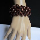 NEW WOMEN 1.5" WIDE BROWN WOOD BALLS BEADS TRENDY FASHION ELASTIC BRACELET