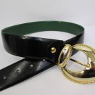 New Women Black / Green 2 Sides Faux Leather Fashion Belt Gold Buckle 31"-35" M