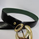 New Women Black / Green 2 Sides Faux Leather Fashion Belt Gold Buckle 27"-31" S