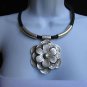 NEW WOMEN METAL SILVER CHAINS BIG FLOWER PENDANT NECKLACE MOROCCAN HANDMADE