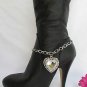 NEW WOMEN SILVER BOOT CHAIN 1 STRAP BIG HEART RHINESTONES WESTERN SHOE CHARM #25