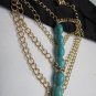 WOMEN GOLD FASHION MULTI STRANDS HAND CHAINS SIX BLUE BEADS BRACELET SLAVE RING