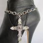 NEW WOMEN SILVER BOOT CHAIN 1 STRAP RHINESTONES BIG CROSS WESTERN SHOE CHARM #17