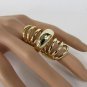 NEW WOMEN GOLD METAL BIG TRENDY FASHION RING 2" LONG 3 CONNECTED PCS SIZE 7