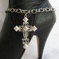 NEW WOMEN SILVER BOOT CHAIN 1 STRAP WHITE BIG CROSS WESTERN SHOE CHARM #11