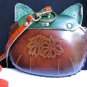 NEW WOMEN CAT BROWN GREEN PURSE SMALL COIN BAG KEY CHAIN GENUINE LEATHER WALLET
