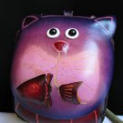 NEW WOMEN CAT FISH PURPLE PURSE SMALL COIN BAG KEY CHAIN GENUINE LEATHER WALLET