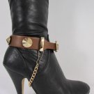 New Women Fashion Boot Shoe Strap Big Spikes Gold Silver Metal Chain Black Brown