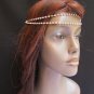 WOMEN SILVER HEAD METAL CHAIN FASHION JEWELRY TWO FOREHEAD STRANDS RHINESTONES