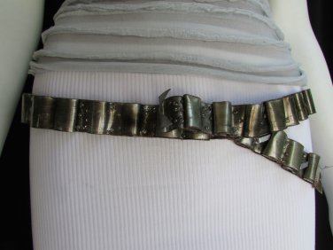 LOCAL ART HAND MADE WOMEN PEWTER GRAY BEADS THIN FASHION BELT 35"-39" SIZE L/XL