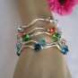 WOMEN GREEN SILVER ORANGE NAVY BLUE BEADS FASHION JEWELRY FIVE BANGLES BRACELETS