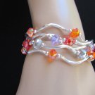 WOMEN 5 BANGLE SILVER GREEN BLUE ORANGE BEADS FASHION JEWELRY  STRANDS BRACELET