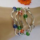 N WOMEN SILVER GREEN BLUE ORANGE BEADS FASHION JEWELRY 5 BANGLE STRANDS BRACELET