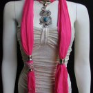 NEW WOMEN PINK FASHION SCARF NECKLACE BIG OWL PENDANT ELEGANT RHINESTONES BEADS