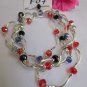WOMEN SILVER RED BLACK ORANGE BLUE BEADS FASHION JEWELRY 5 ELASTIC ROW ANKLETS