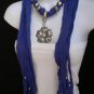NEW WOMEN BLUE FASHION SOFT SCARF NECKLACE HEART FLOWER SILVER BEAD PENDANT