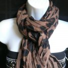 NEW SEXY CHIC WOMEN SCARF PANTER SKIN PRINTED DARK BROWN ELEGANT SOFT POLYESTER