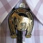 N. MEN WESTERN BOLO FASHION TIE GOLD BLACK METAL HORSESHOE PENDANT HORSE LEATHER