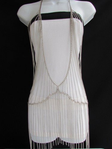 NEW WOMEN SILVER METAL MINI PARTY DRESS FULL BODY CHAIN FASHION NECKLACE JEWELRY