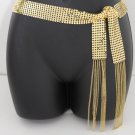 New Women Fashion Belt High Waist Hip Gold Long Mesh Metal Scarf Fringes S M