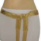 New Women Fashion Belt Gold Long Mesh Metal Tie Scarf Fringes Hip High Waist S M