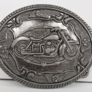 New Men Women  Fashion Belt Buckle Motorcycle Biker Pewter Black Metal Oval Big