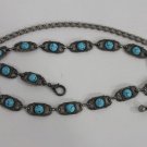 New Women Silver Metal Skinny Fashion Narrow Belt Turquoise Blue Hip Waist S M