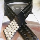 New Belt Fashion Sexy Dressy Women Black Silver Rhinestones Flowers Buckle M L