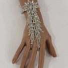 NEW WOMEN SILVER METAL HAND CHAIN RHINESTONES FLOWER FASHION SLAVE BRACELET RING
