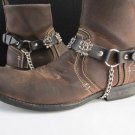 New Men Women Western Silver Cowboy Rose Flower Boot Chain Black Pair Strap Shoe