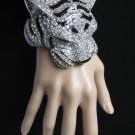 New Women Silver Black Cuff Bracelet Panther Leopard Big Tiger Head Rhinestones