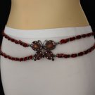 New Women Fashion Belt Hip Waist Metal Chain Big Butterfly Charm Red Beads S M