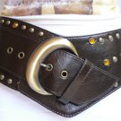 New Women Brown Faux Leather Wide Western Fashion Belt Big Beads Buckle S M L XL