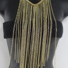 Women Gold Metal Body Chains Fashion Jewelry Rhinestones Top Extra Long Necklace