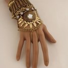 New Women Silver Gold Metal Harness Bracelet Hand Chain Mayan Fashion Slave Ring