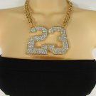 New Women Gold Metal Chain 23 Hip Hop Fashion Necklace Number Pendant Rhinestone