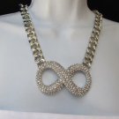 New Women Fashion Necklace Silver Chains Big Infinity Sign 10" Long Rhinestones