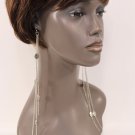 New Women Silver Long Fringes Multi Metal Chains Fashion Earrings Set Oval Beads