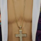 New Men Fashion Long Necklace Thick Metal Huge 3D Gold Cross Pendant Hip Hop