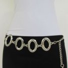 NEW WOMEN WAIST / HIP SILVER FASHION METAL BELT OVAL SHAPE SIZE 28"-35" S M