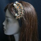 New Women Brown Beads Rhinestones Big Leaf Fashion Headband Hair Long Feathers