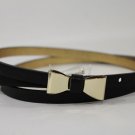 Banana Republic Women Fashion Belt Narrow Skinny Black Gold Metal Bow Buckle S