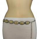 New Women Fashion Belt Hip High Waist Silver Metal Ivory Cream Circles Round S M